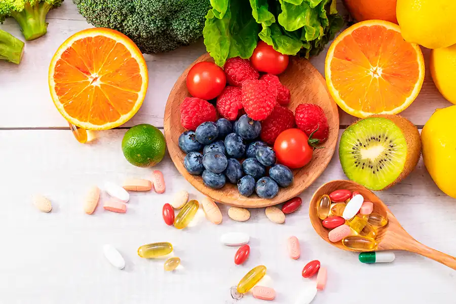 Conjunto de frutas organizadas